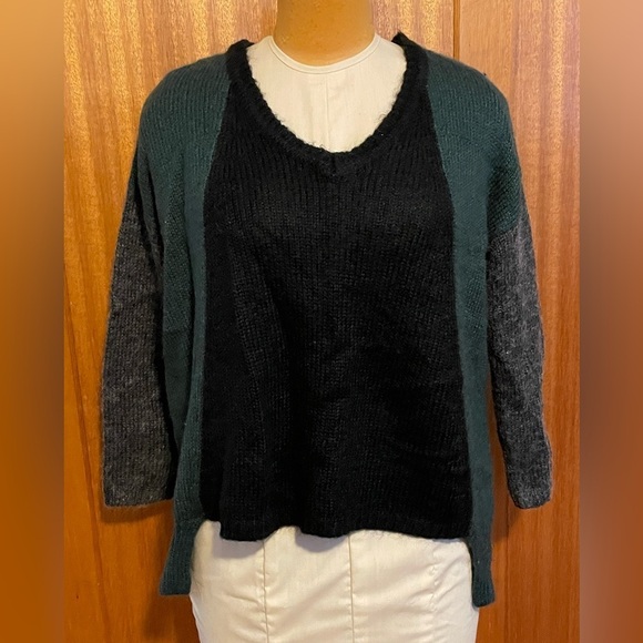 MNG oversized sweater fuzzy colorblock Black, gray, green knit S small - Picture 2 of 7